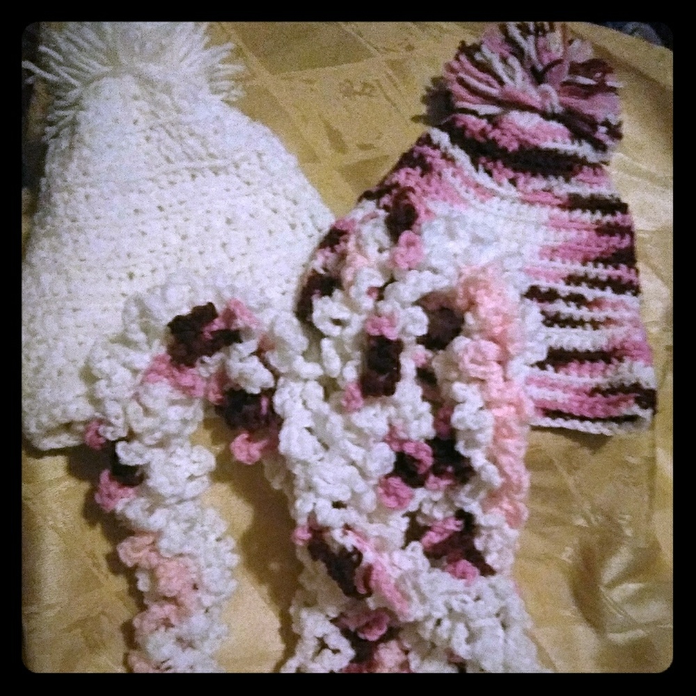 Crochet hand made childs hat and Scarf
